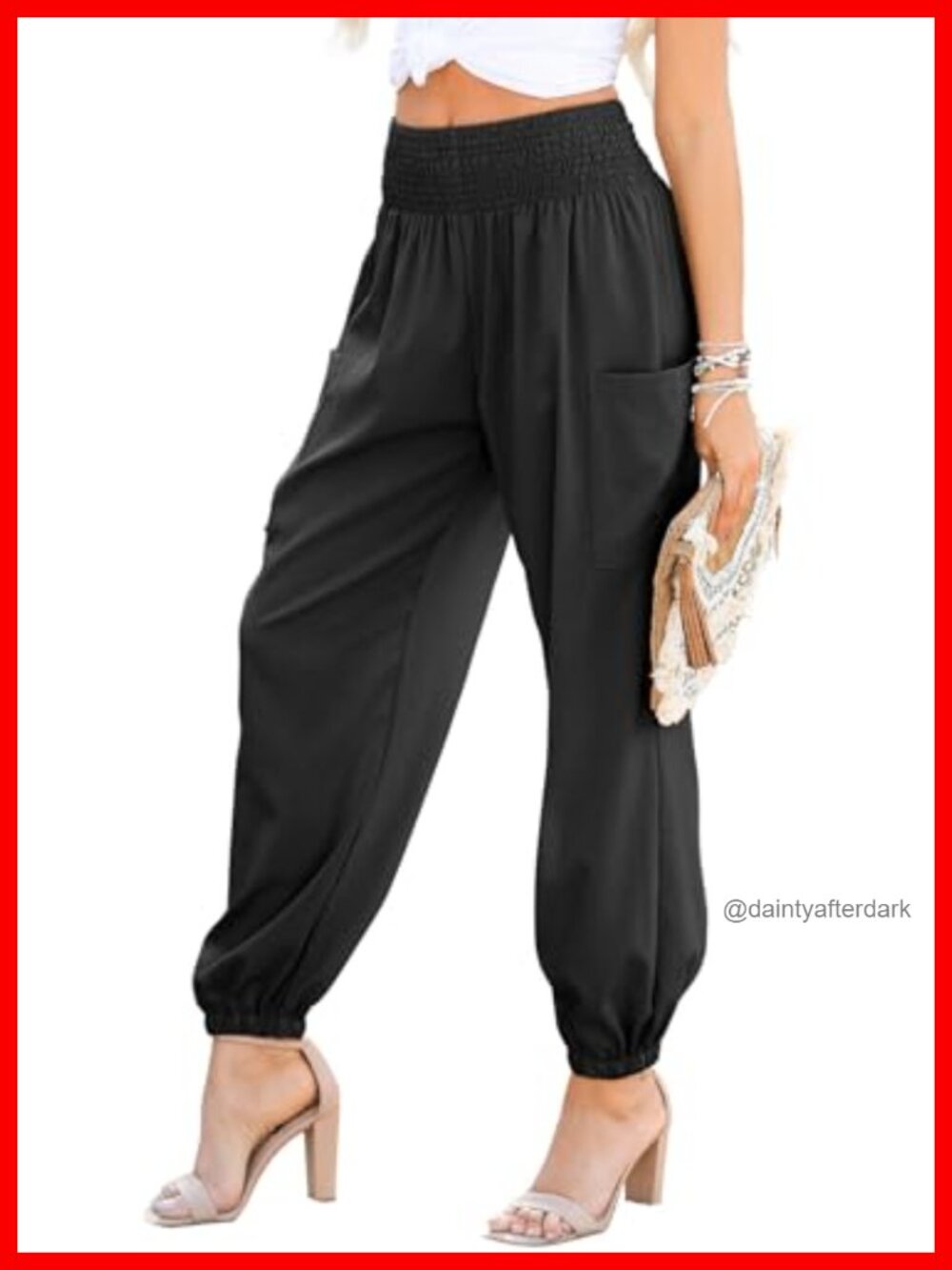 Dokotoo Smocked High Waisted Palazzo Pants Tapered Leg Casual Business
